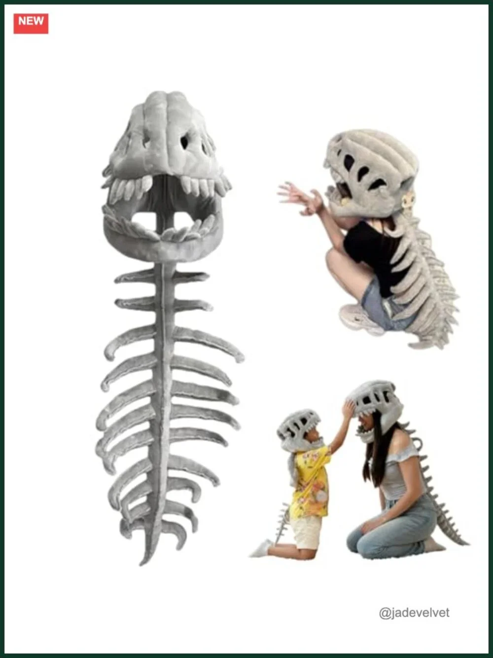 3D Spinosaurus Skull Mask with Plush Spine Tail Halloween Costume